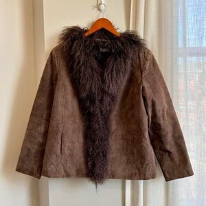 Vintage Brown Genuine Mongolian Fur and Suede Penny Lane  Jacket Coat, L